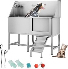 62" Dog Cat Pet Grooming Bath Tub Stainless Steel Wash Station with Ramp