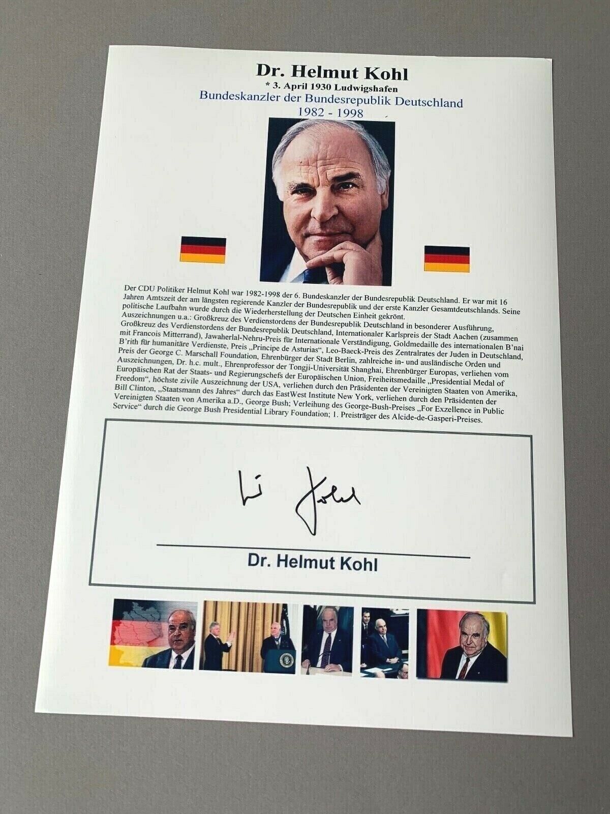 HELMUT KOHL (†2017) Kanclerz Niemiec podpisał kartę fotograficzną 20x30 Autograf  Tani zwykły sklep