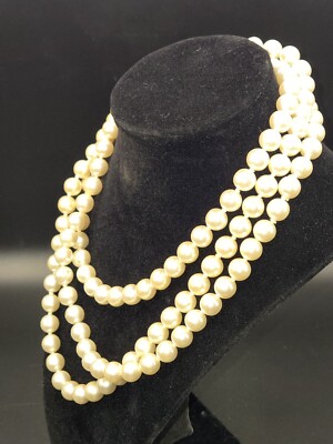 55 Inch Vintage  Faux Pearls Rhinestone Clasp ( Some Missing) 