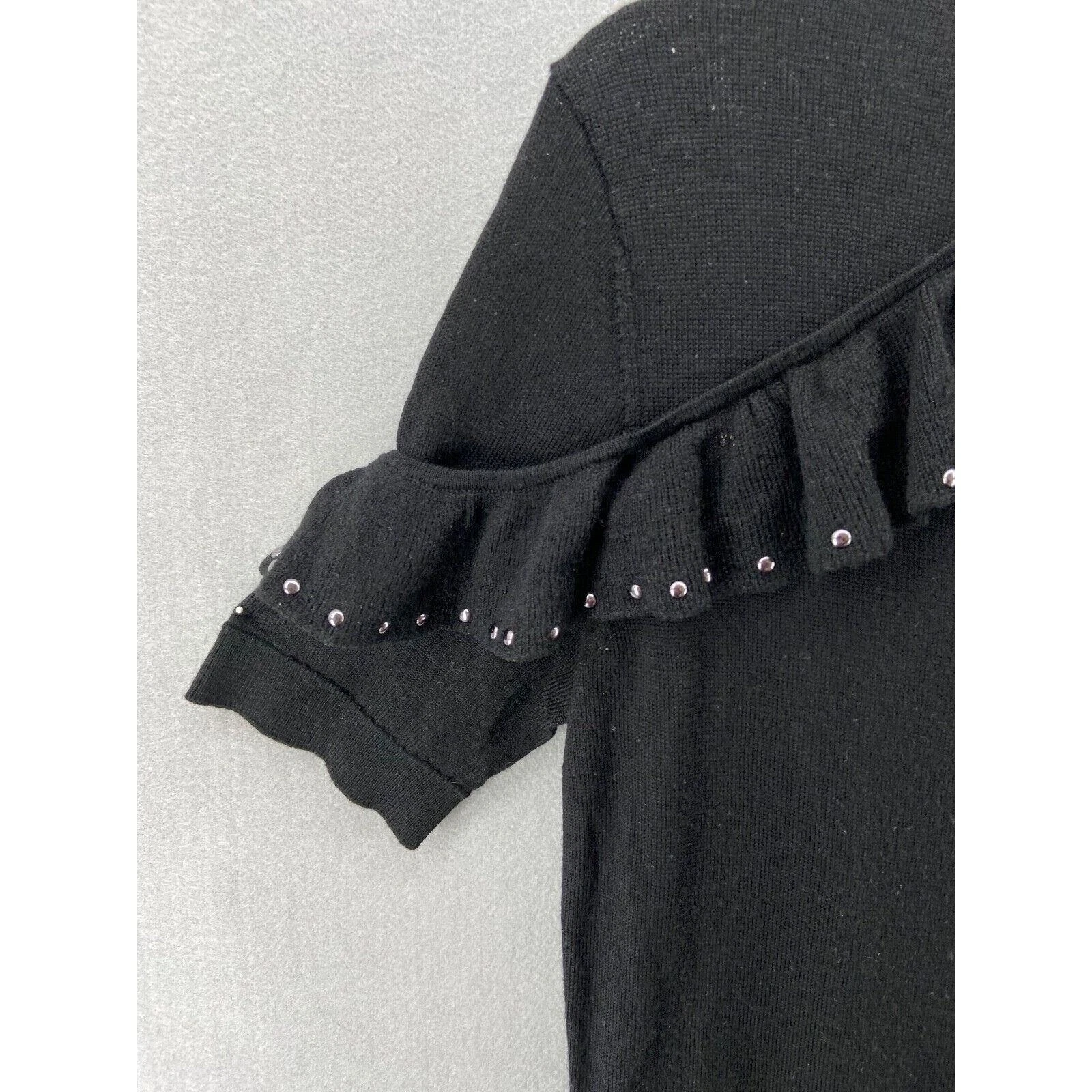 Abito donna Kate Spade nuovo con etichette maglione nero medio arricciato borchie linea A $398