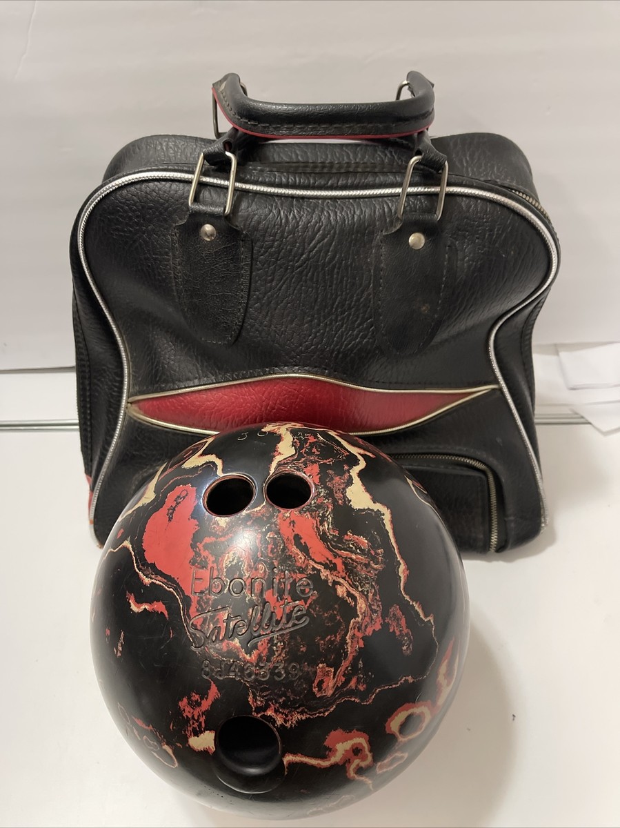 Vintage Ebonite Satellite Bowling Ball Black/ Red Marble Swirl 15