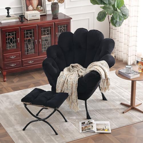 2025 Lazy Chair with Ottoman, Cozy Butterfly Reading Chair Mid-Century Lounge - Picture 3 of 7