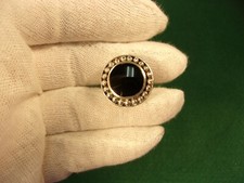VERY NICE HANDCRAFTED LADIES STERLING SILVER  BLACK ONYX BEADED HALO STYLE RING