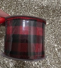 Black Red Buffalo Plaid Checkered Christmas Wired Edge Ribbon 2.5x30 New Craft