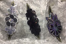 3 Headbands Hairbands Sequins Flowers Silver Black Sparkly NIP