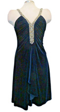 JS Boutique ~ Blue Velvet Ruched Beaded A-Line Shift Party Dress 6 NEW $169