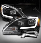 FOR 13-15 SENTRA LED TUBE BLACK PROJECTOR HEADLIGHTS HEADLAMP LAMP W/BUMPER DRL