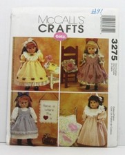 McCall's 3275 Sewing Pattern 18'' Doll Clothes Dress Nightgown Pillow Uncut