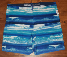 Men's Old Navy Blue Ocean Waves Lightweight Swim Board Shorts Size 52