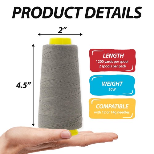 Mercerized Cotton Thread 50 WT Gray Cotton Cone Quilting Serger Embroidery - Picture 3 of 7