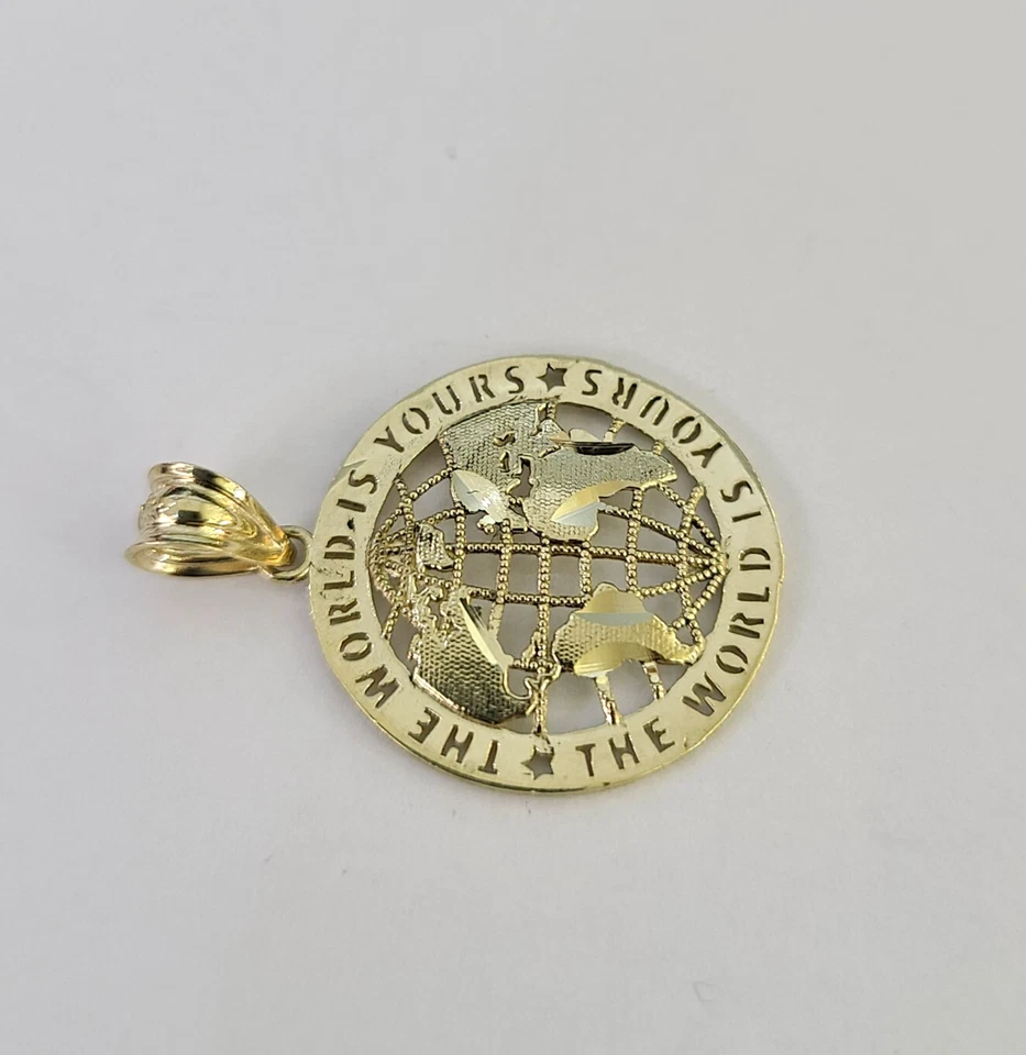 Dije colgante mapa real 10k El mundo es tuyo oro amarillo corte diamante 10kt Foto 3 de 4
