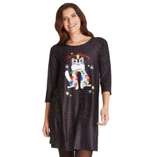 Holiday Cat Lover XL Christmas Kitty Kitten Feline Tunic Swing Dress Works New