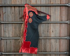 Western white & Red Top Grain Leather Bull Riding Rodeo Chaps : 880
