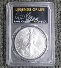 2021 PCGS MS70 First Production Type 2 Silver Eagle Dollar, Paul Krause Signed