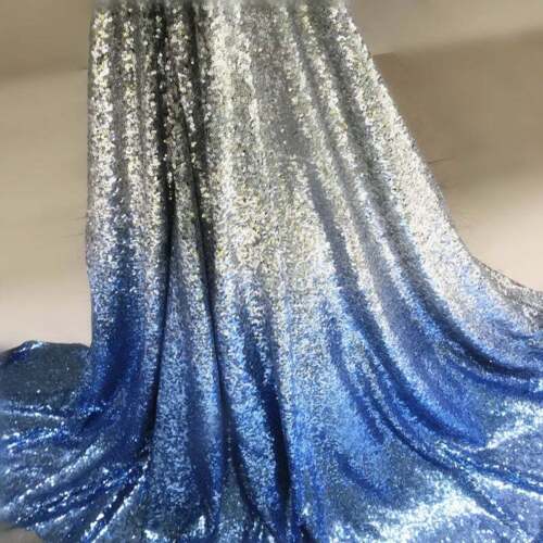 1 mard tissu ombragé argent et bleu clair paillettes tissu dentelle pour robe de sirène - Photo 1 sur 10