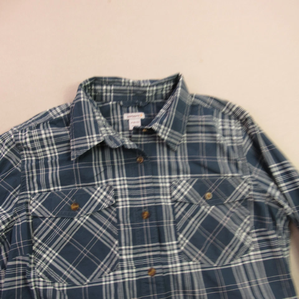 Camisa Carhartt Niñas Mediana 8/10 Manga Larga Botones Bolsillos a Cuadros Azul Foto 2 de 4