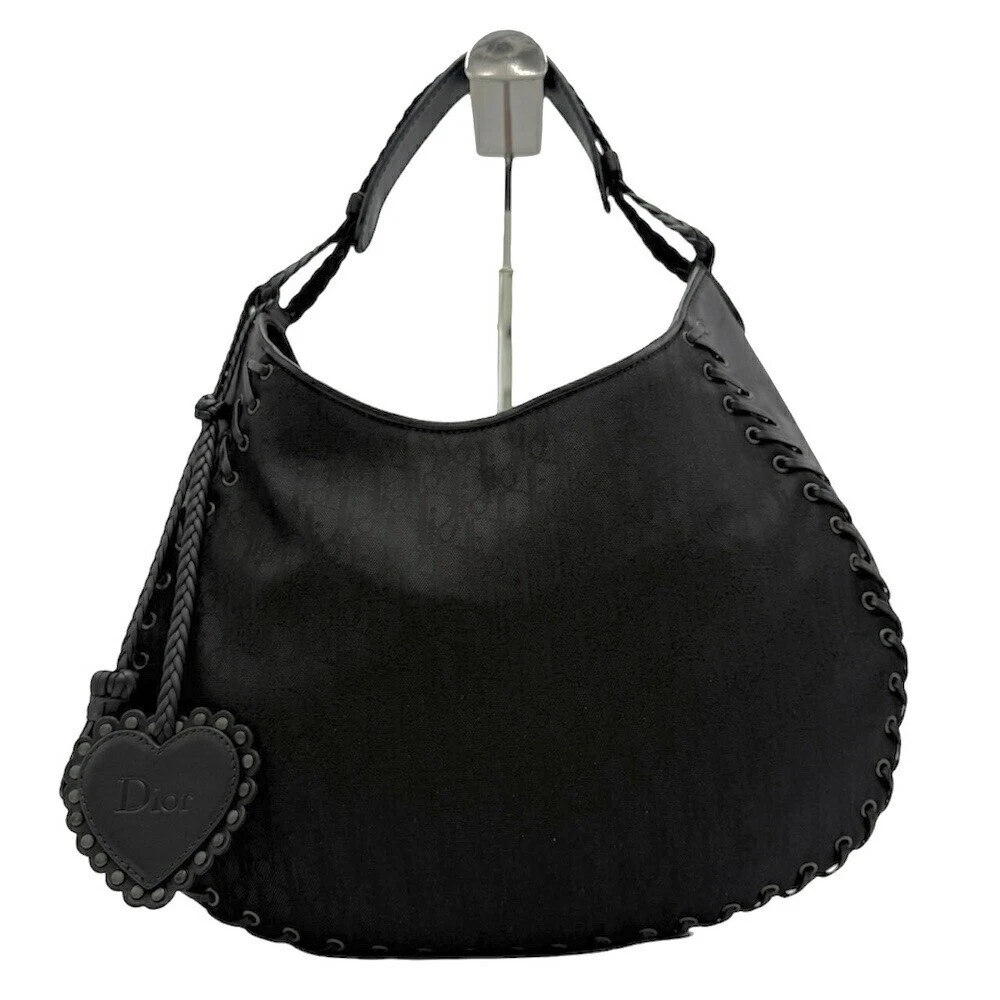 Sac bandoulière Christian Dior ligne ethnique trotteur une épaule cœur nylon noir