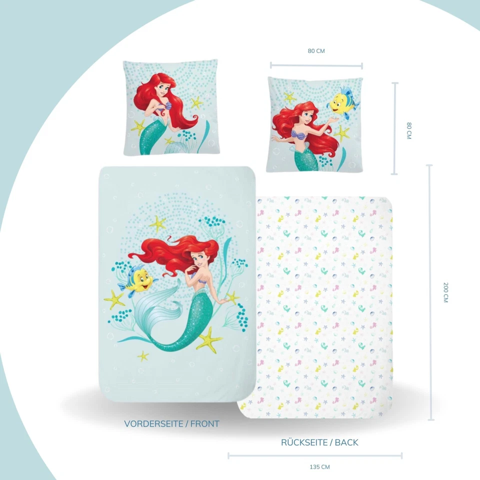 Disney Arielle die Meerjungfrau Biber/Flanell Bettwäsche 80x80 135x200 Baumwolle - Bild 3 von 4