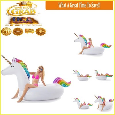 Giant Inflatable Unicorn Pool Float 114x55in 2 Adults Max 400lbs Summer Toy