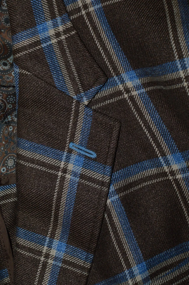 52R Luxury Linen Wool Silk SCABAL COPPLEY Surgeon Brown Windowpane blazer jacket - Image 4 of 4
