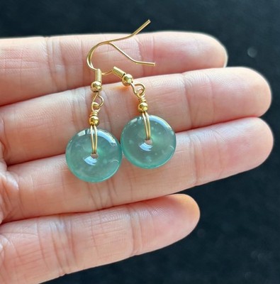 Highly Icy Green Donut Jadeite Jade Earrings, 100% Untreated Certified Genuine
