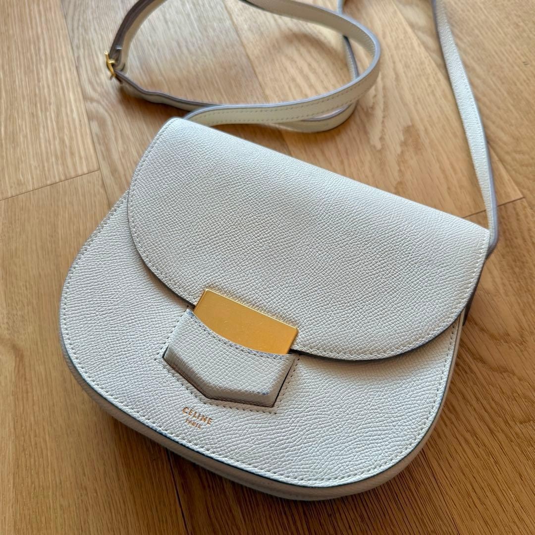 CELINE Trotteur Small Shoulder Bag White Leather Crossbody Japan F