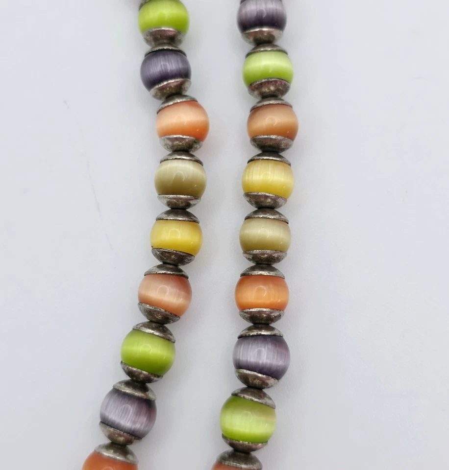 Collar Vintage Plata Esterlina Ojo de Gato Cuentas Multicolor Retro Boho Único Foto 3 de 4