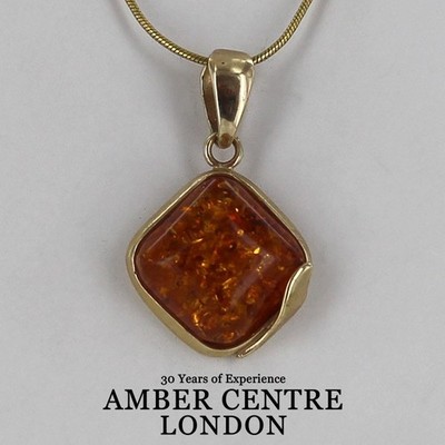 Italienischer handgefertigter moderner eleganter Bernstein Anhänger in 9kt Gold -GP0010 UVP375 !!!