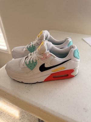 Nike Air Max 90 White Teal Pink Yellow Red Women s Sneakers Size 8 (2023)