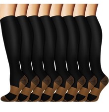 Unisex 8 Pairs L/XL- Graduated Copper Knee High Compression Socks 15-20mmHg