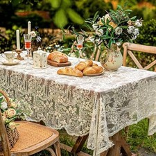 French Embroidery Lace Tablecloth - Rectangular 118" x 53" Rectangular Beige