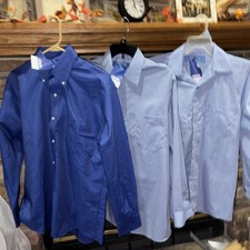 New 3 Cintas Mens Medium Shirts Blue Pin Stripes  Solid Long Slv