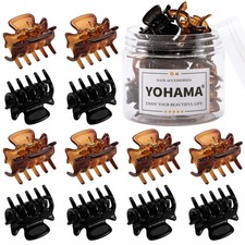 12pc Small Hair Claw Clips 3cm Thin Hair Bangs Half Bun Strong Hold Brown Black