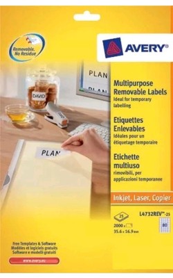 Avery Abnehmbare Etiketten 27 Pro Blatt Weiß (675er Pack) L4737REV-25