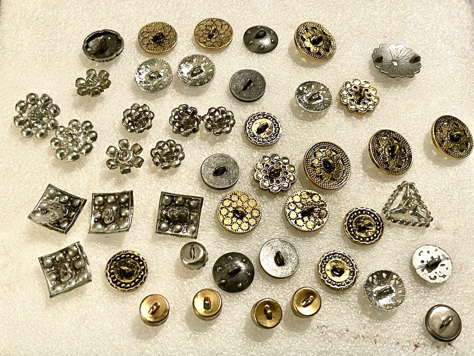 Lot 45 Vintage Metal Rhinestone Sewing Buttons