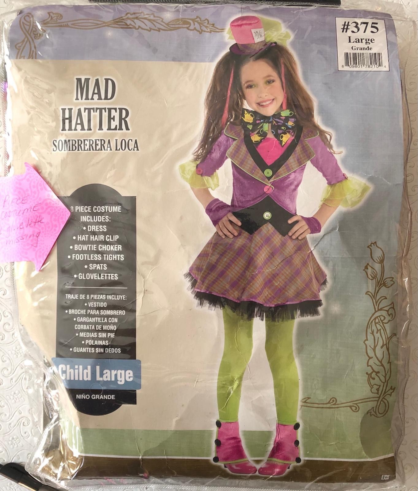 Mad Hatter Alice and Wonderland Child Large Costume 12-14 years spirit Halloween image 3