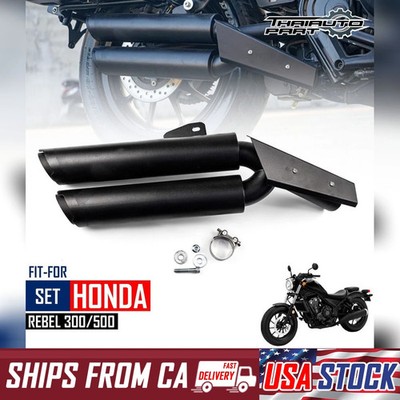 Black Double Dual Low Exhaust Pipe Mount System Honda Rebel CMX 300 500 2017-24