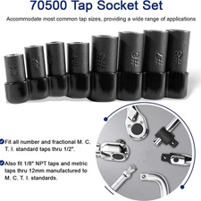 70500 Tap Socket Set W/ 1/4" & 3/8" Drive for 1/2" & 1/8" NPT Taps & Metric Taps