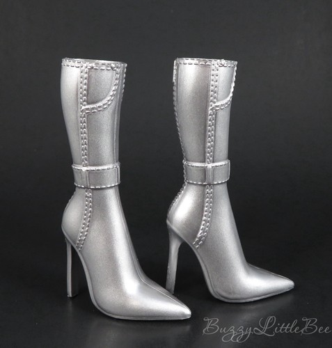 Sasha Charmz Silver Chrome High Heel Boots Shoes Fits Peg Leg Style Bratz Dolls