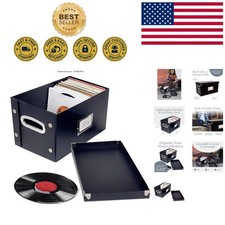 Industrial Vinyl Storage Box for Up to 75 Records - Stylish  Sturdy Black