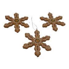 Set of 3 Gingerbread Cookie Snowflake-Shaped Christmas Tree Ornaments