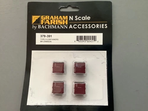 Graham Farish 379-391 Type A containers x 4 N scale BR Crimson (packet opened)