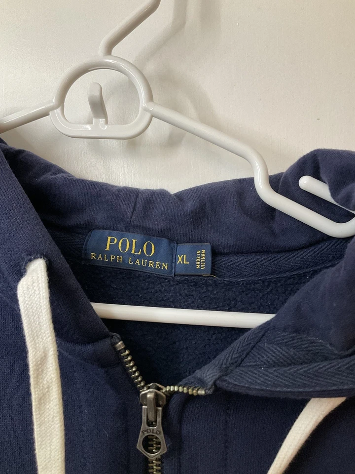 Polo Ralph Lauren Hoodie Mens XL Navy Blue Full Zip Pony Logo Drawstring - Image 4 of 4