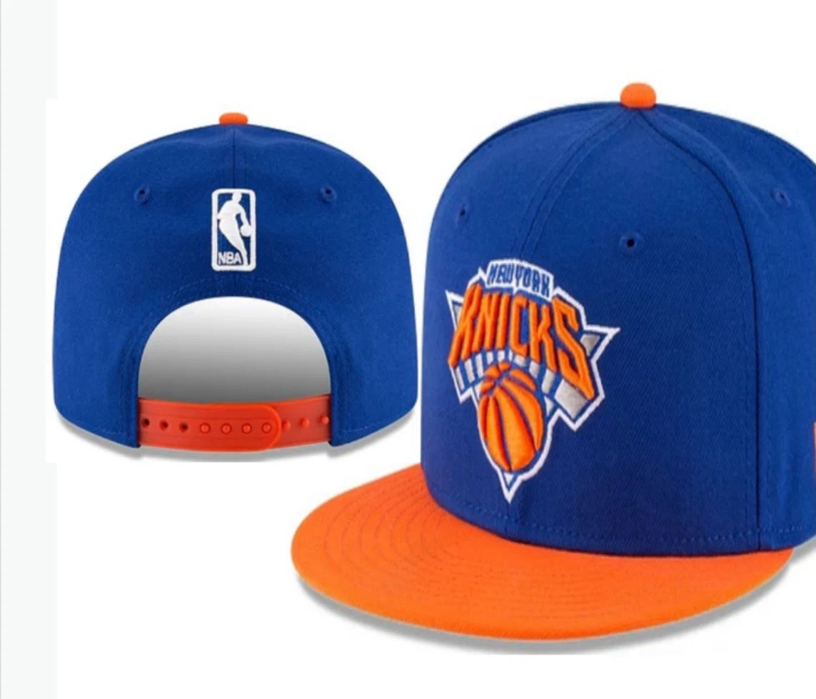 New York Knicks Snapback Hat Blue Orange Flat Brim Adjustable Embroidered Cap