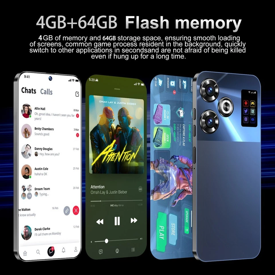 Teléfono Móvil 6.8 pulgadas 4G Desbloqueado Android 13 Smartphone 4GB+64GB Teléfono Bluetooth Foto 4 de 4