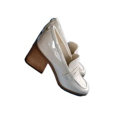 Marc Fisher Patent Leather Square Heel Penny Loafer Women's Size 7.5 Ivory 