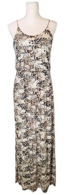 LUSH SzL Strappy Maxi A-line Sun Dress Cheetah Animal Print Elastic Waist Boho