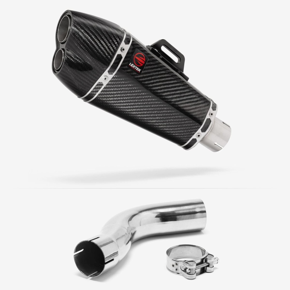 Lextek Carbon Fibre XP13C 210mm Exhaust with Link Pipe Silencer Chrome Polished