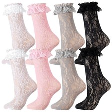 Chic 4 Pairs Women's Lace Ruffle Ankle Socks - Soft Stylish for All Occasions