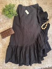 NWT Maeve Anthropologie Black Ruffle Midi Skirt Size 2